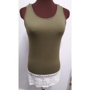 NWT GRACE & LACE OLIVE DRAB LADIES TANK WITH LACE BOTTOM SIZE SMALL